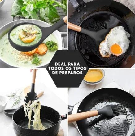 Kit de Utensílios de Cozinha em Silicone com Suporte - 12 Peças Livre de BPA e Antiaderente!