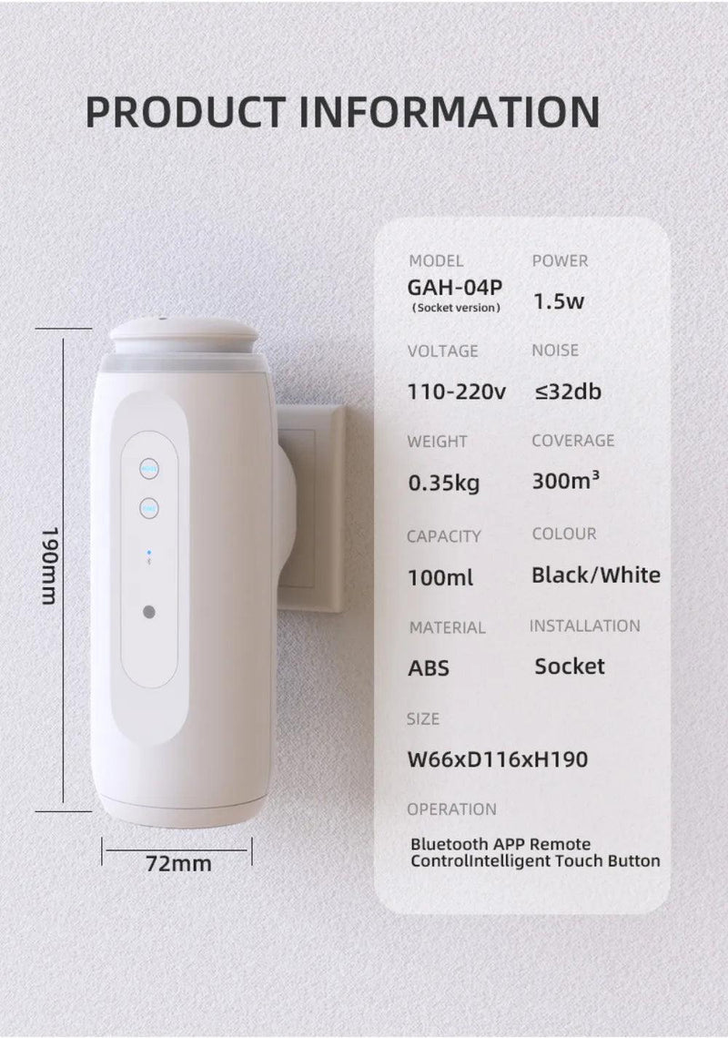 Difusor de Óleo Essencial Sem Água com Plugue de Parede e Controle Bluetooth