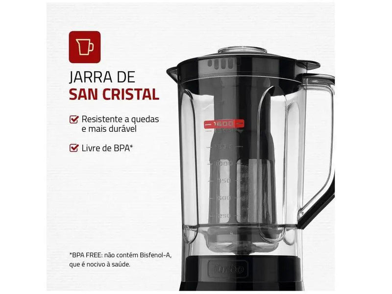 Liquidificador Turbo Power Mondial L-99 FB Preto - 550W com 3 Velocidades e Copo de 2,2L