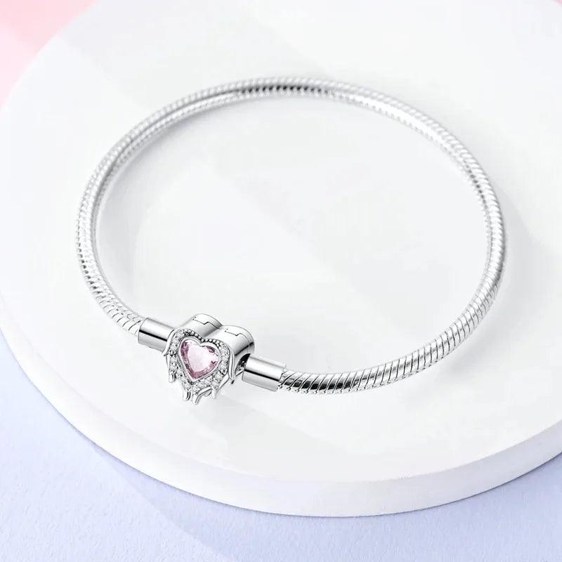 Bracelete Coração Rosa em Prata 925