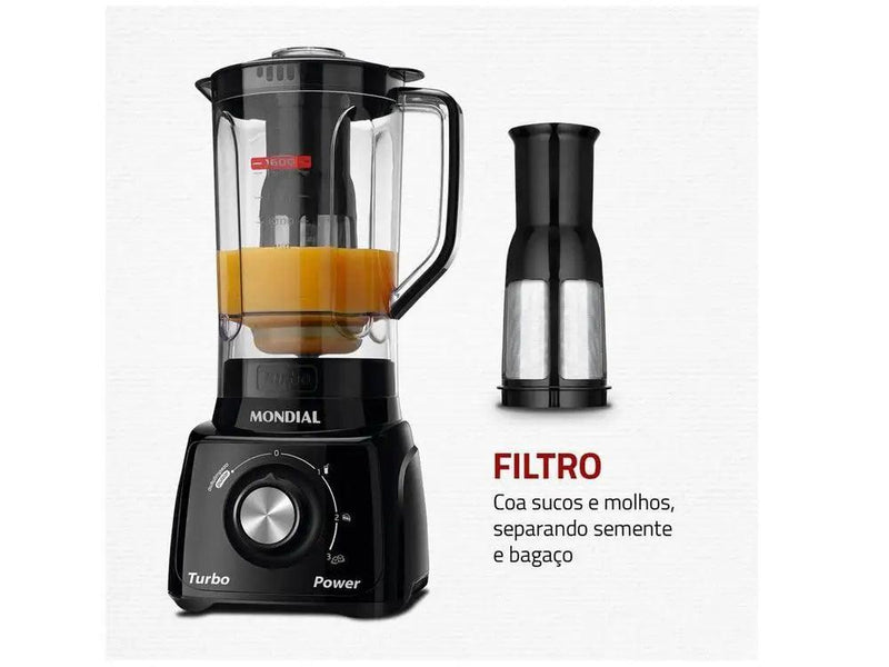 Liquidificador Turbo Power Mondial L-99 FB Preto - 550W com 3 Velocidades e Copo de 2,2L